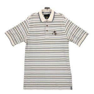 Greg Norman Polo Shirt Golf Medium White Blue Striped Mickey Mouse Disney Mens